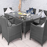 Vada 150cm 6 Seat Rattan Rectangular Dining Set - Grey