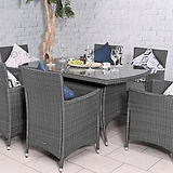 Vada 150cm 6 Seat Rattan Rectangular Dining Set - Grey
