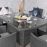 Vada 150cm 6 Seat Rattan Rectangular Dining Set - Grey