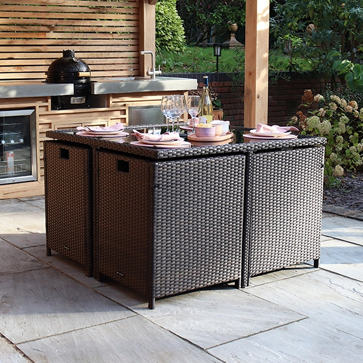 Vada 4 Seat Rattan Cube Set Brown from Roseland Furniture