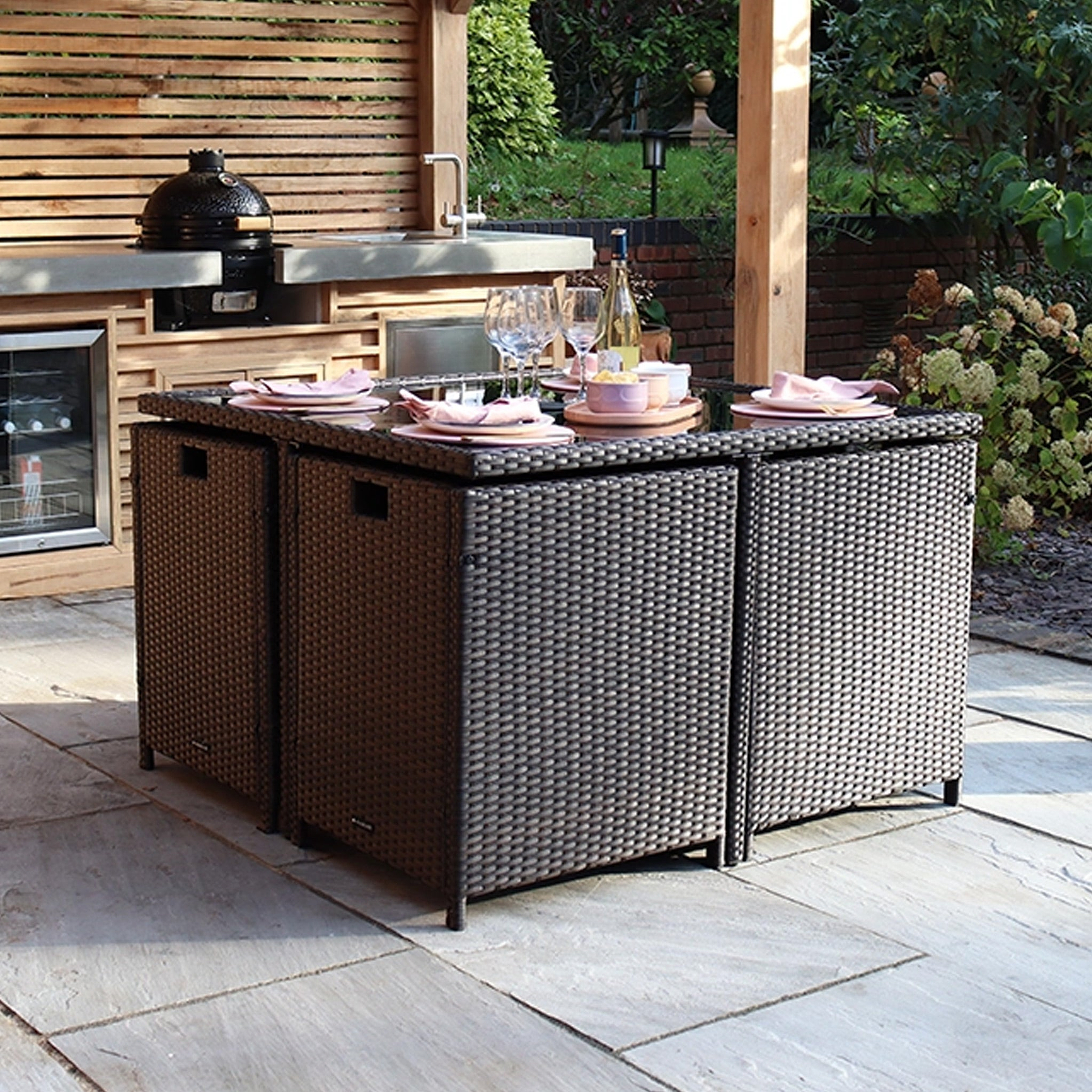 Vada 4 Seat Rattan Cube Set Brown from Roseland Furniture