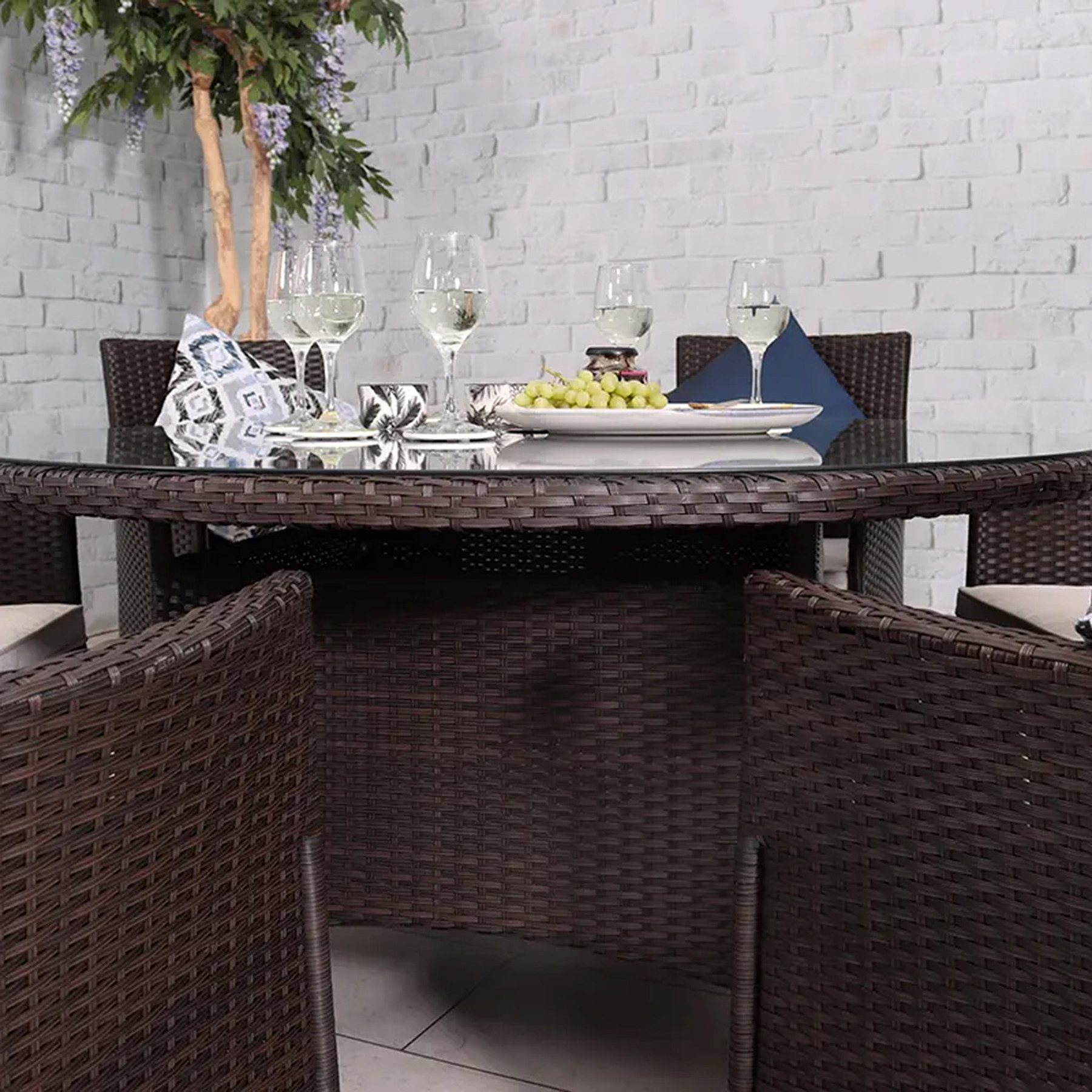 Vada 140cm 6 Seat Rattan Round Dining Set