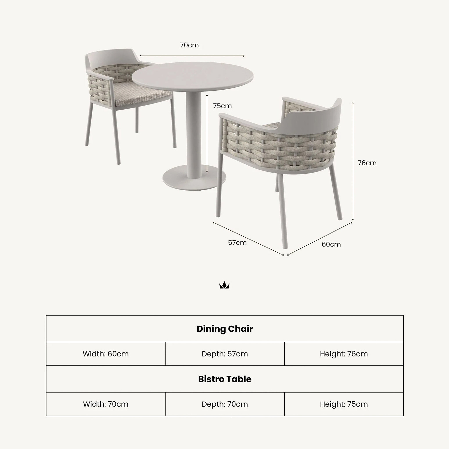 Olma 2 Seater Bistro Set from Roseland Furniture