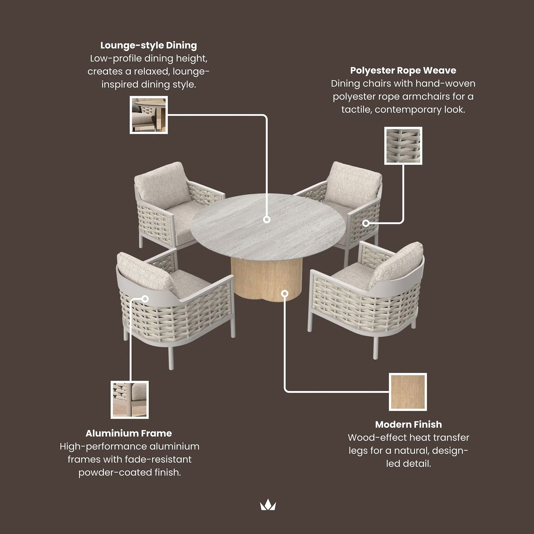 Olma 4 Seater Dining Table Armchairs from Roseland Furniture