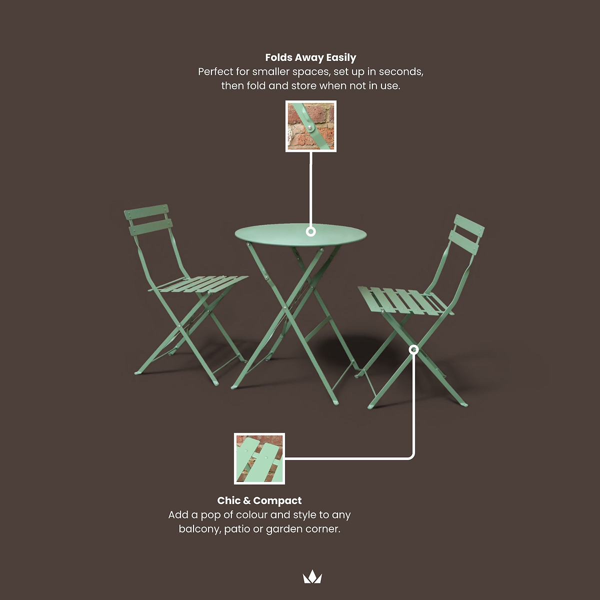 Padstow 60cm Bistro Set Moss from Roseland Furniture