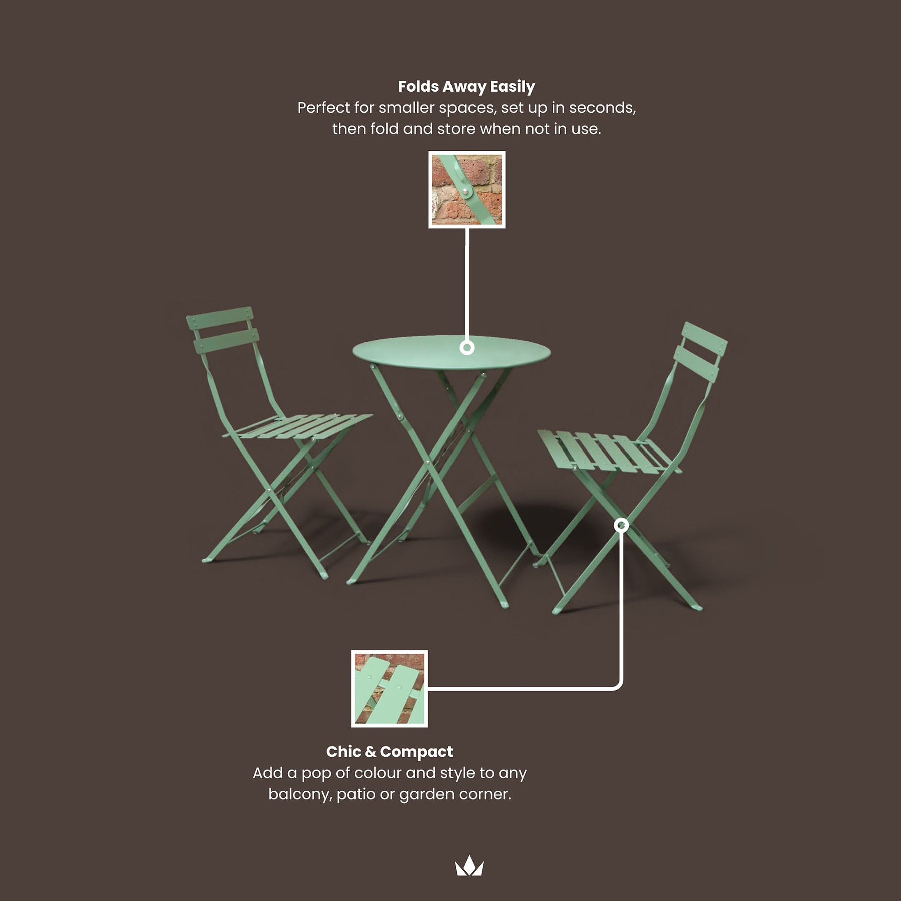 Padstow 60cm Bistro Set Moss from Roseland Furniture