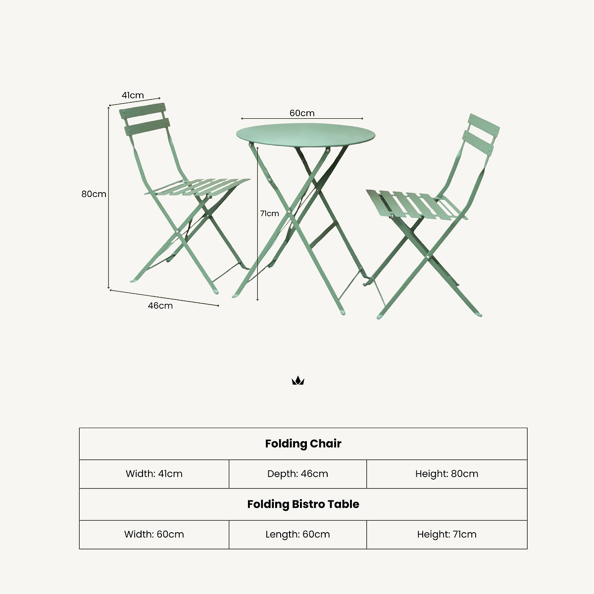 Padstow 60cm Bistro Set Moss from Roseland Furniture