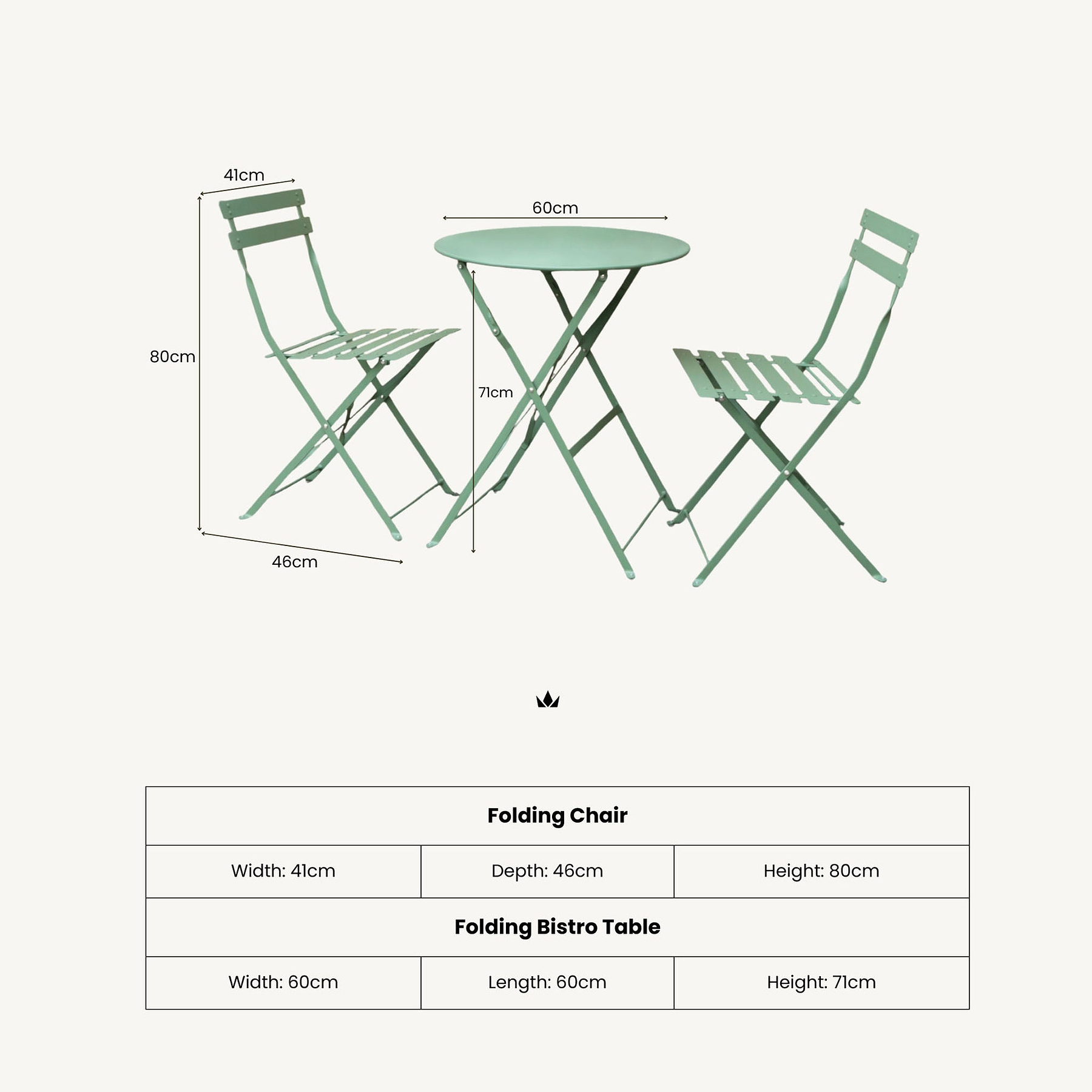 Padstow 60cm Bistro Set Moss from Roseland Furniture