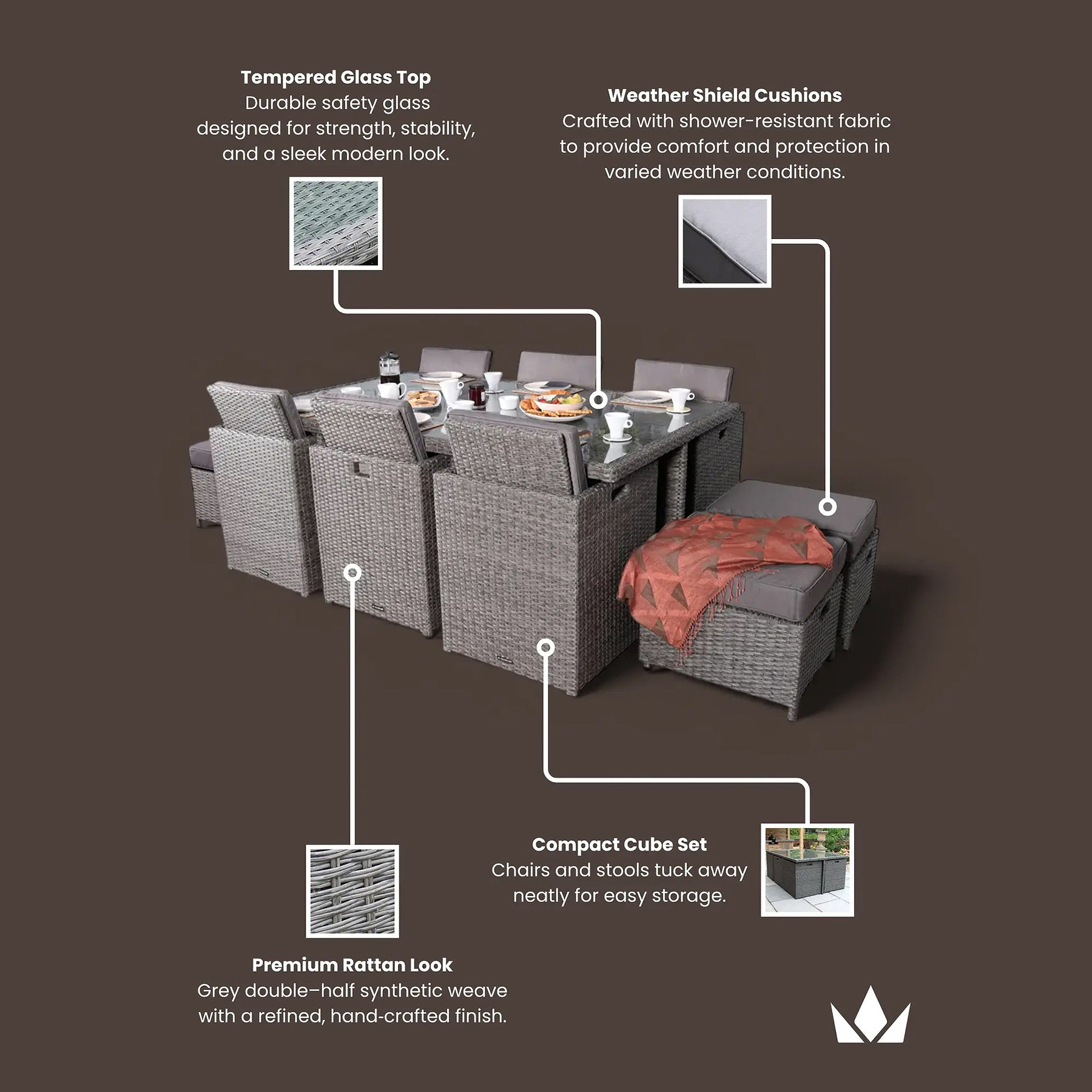 Paris 10 Seat Lux Rattan Cube Set
