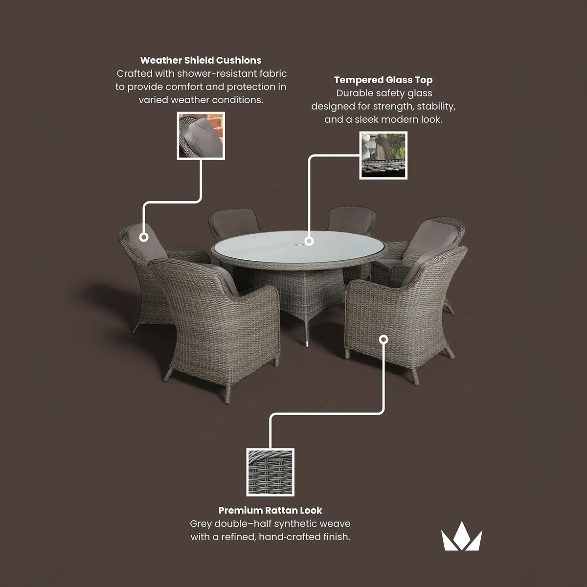 Paris 6 Seat 140cm Lux Rattan Dining Set from Roseland Furniture