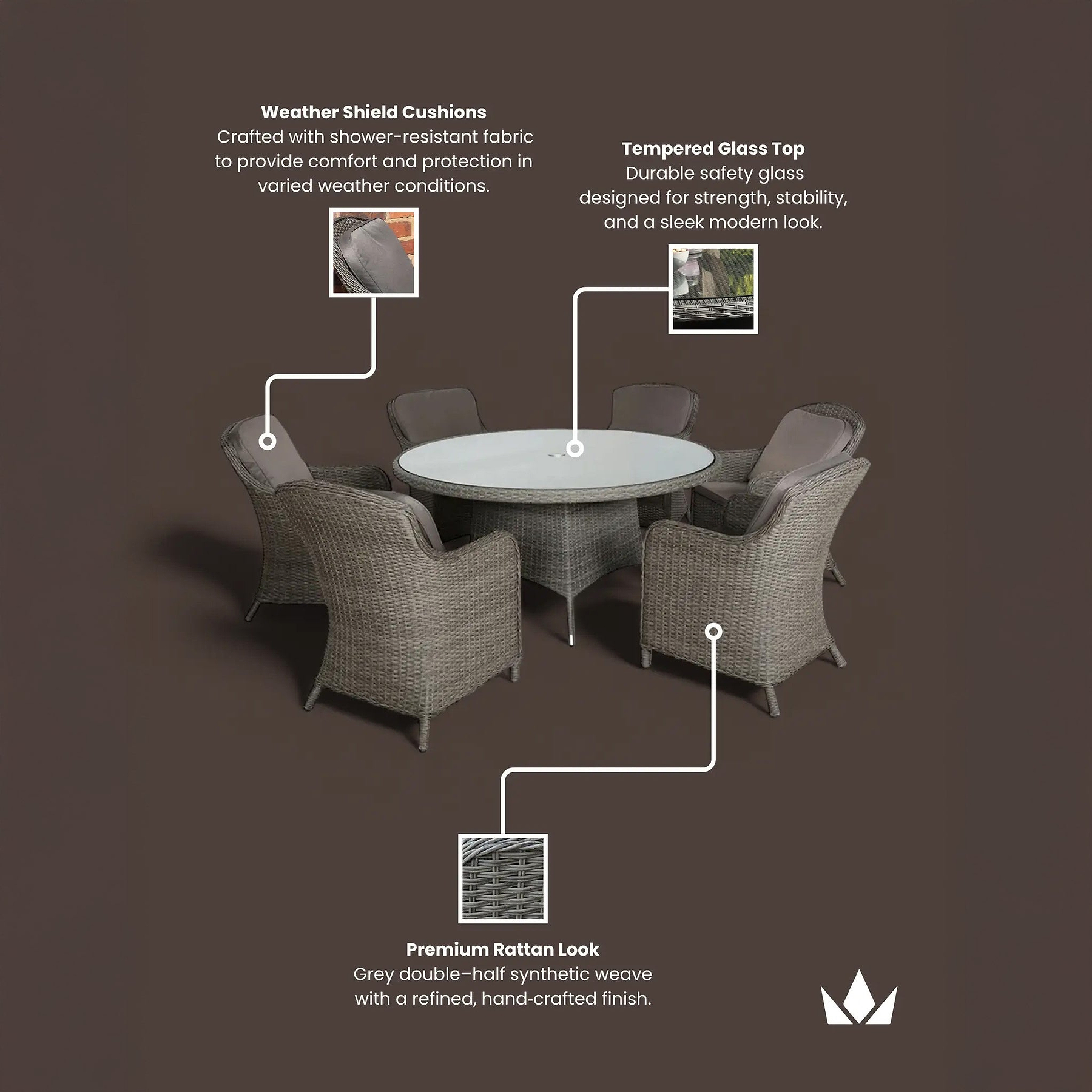 Paris 6 Seat 140cm Lux Rattan Dining Set from Roseland Furniture