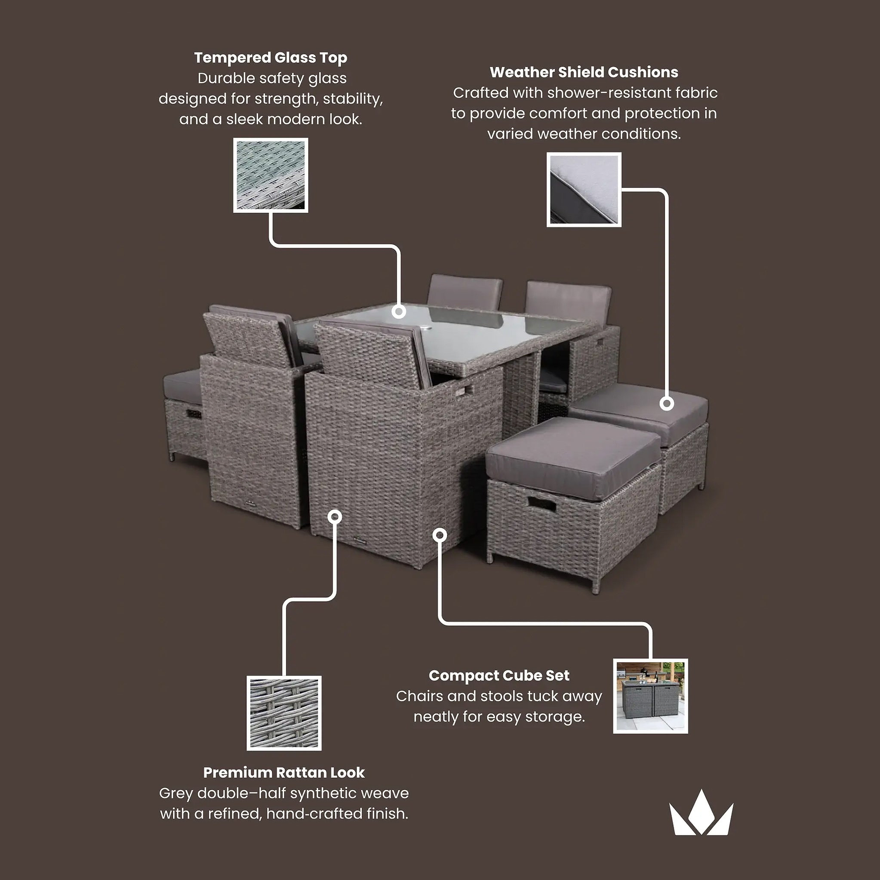 Paris 8 Seat Lux Rattan Cube Set from Roseland Furniture