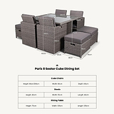 Paris 8 Seat Lux Rattan Cube Set from Roseland Furniture dimensions