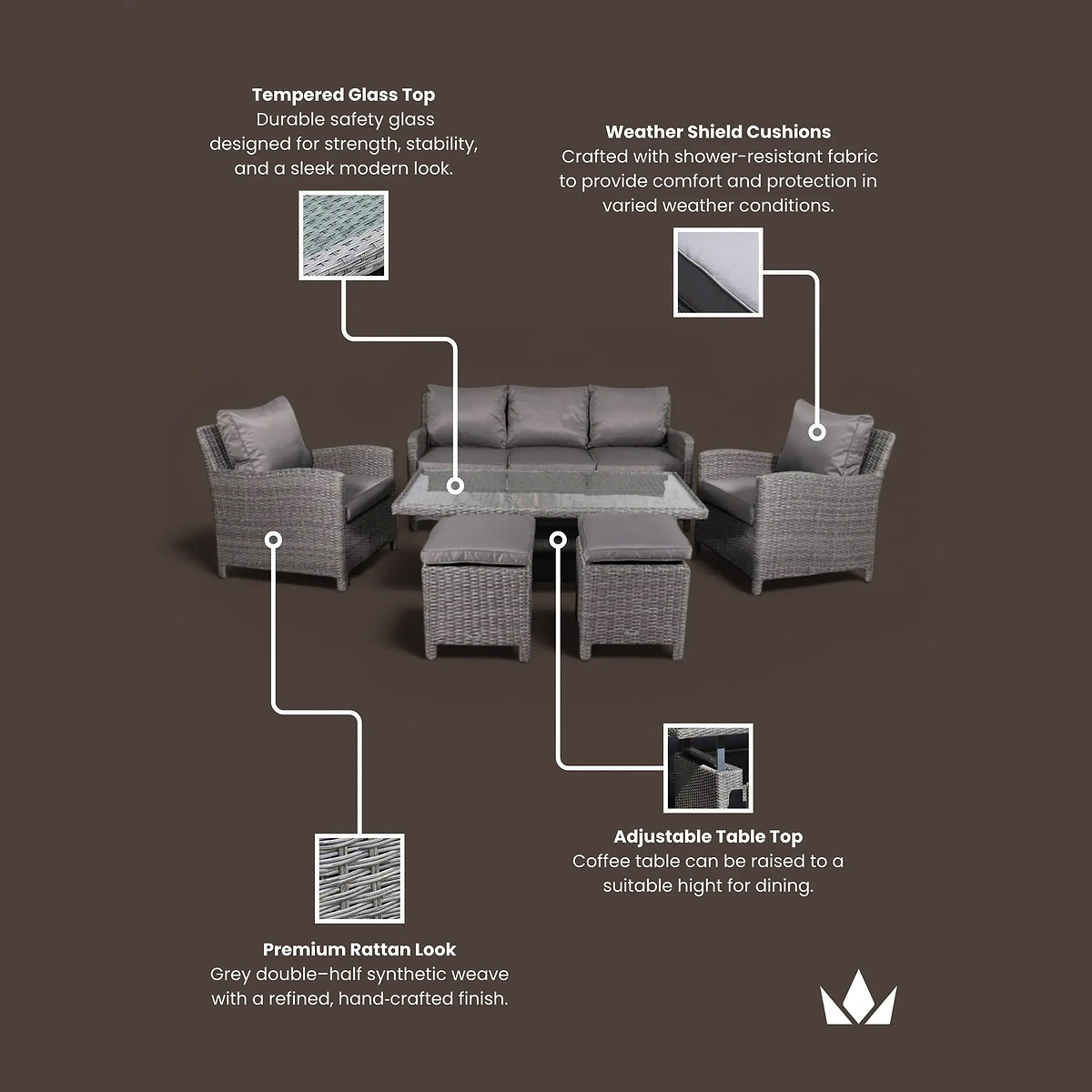 Paris Rattan Seven Seater Deluxe Sofa Dining Set from Roseland Furniture
