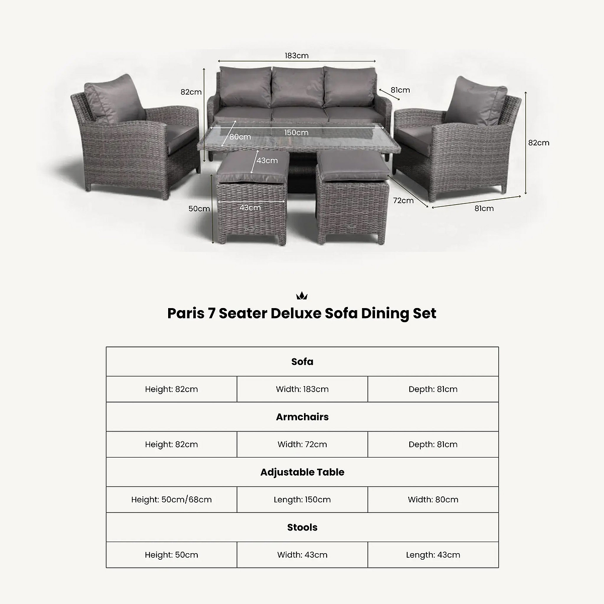 Paris Rattan Seven Seater Deluxe Sofa Dining Set from Roseland Furniture
