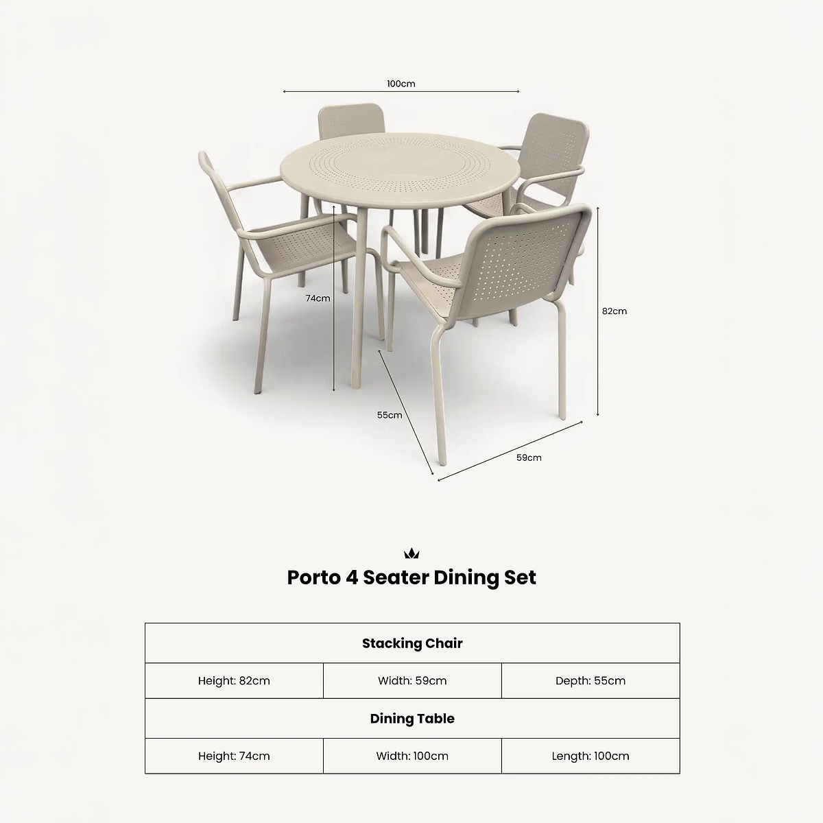 Porto 4 Seater Round Dining Set dimensions