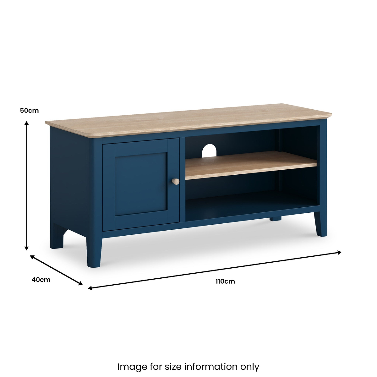 Penrose Navy 110cm TV Unit with wooden handles from Roseland Furniture