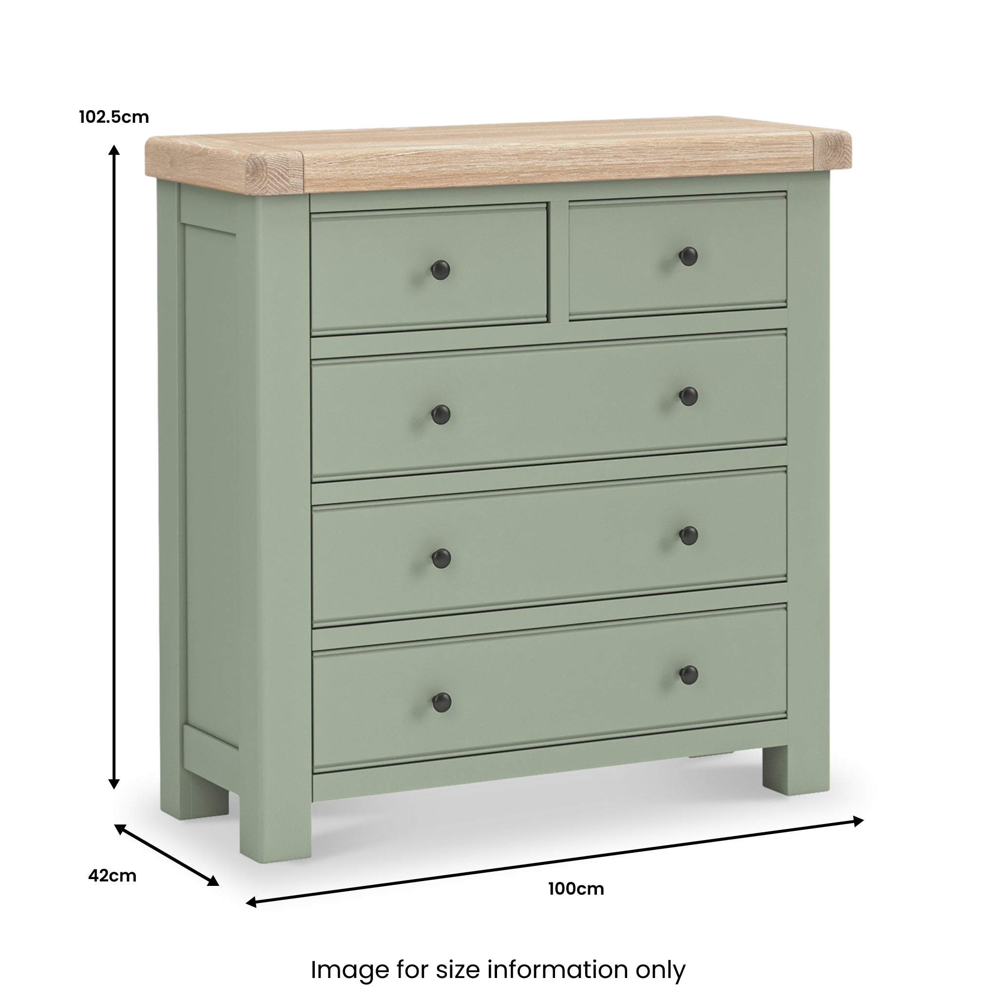 Penzance 2 Over 3 Chest of Drawers | Grey / Sage Green | Roseland