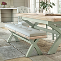Penzance Sage Cross Leg Bench with Cushion from Roseland Furniture