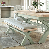 Penzance Sage Cross Leg Bench with Cushion from Roseland Furniture