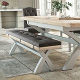 Penzance Stone Grey Cross Leg Bench with Cushion from Roseland Furniture