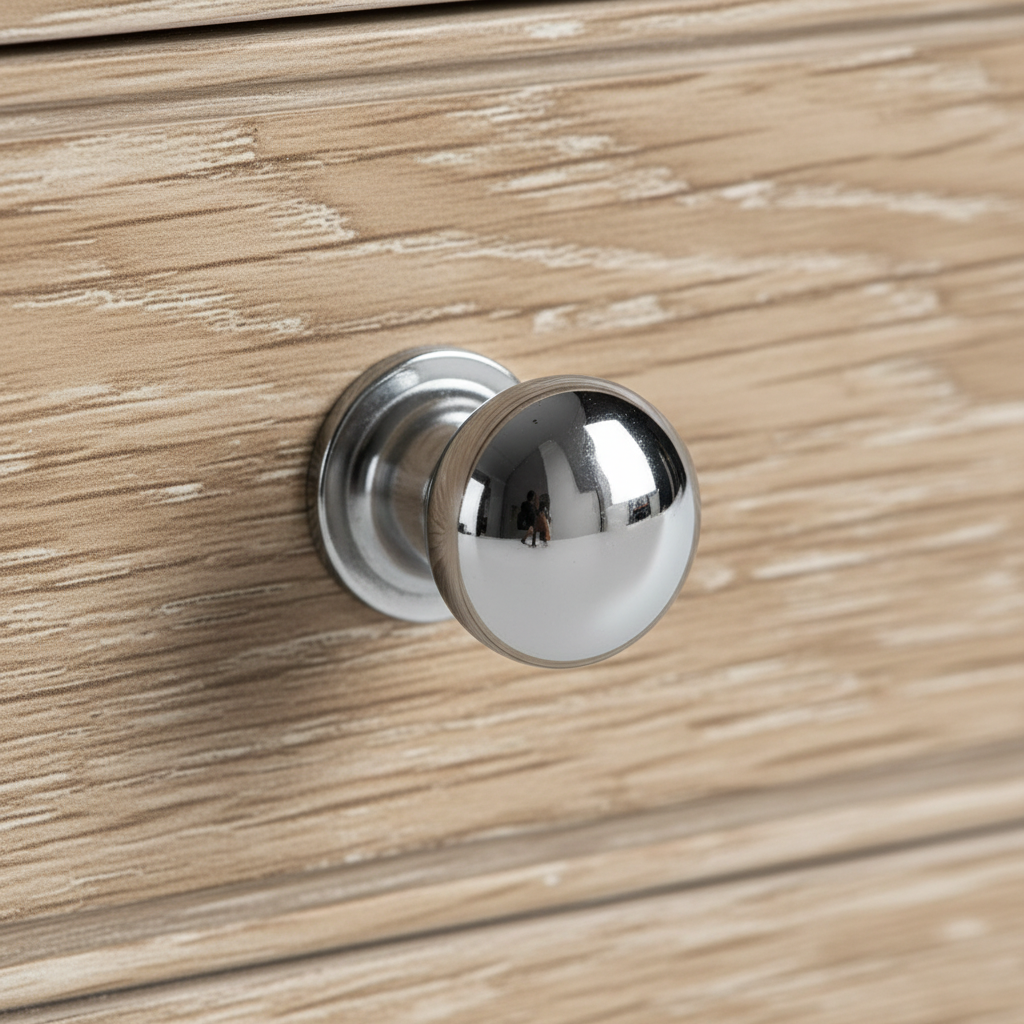 Portland Washed Oak chrome handle close up