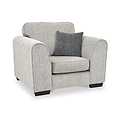 Thornby Standard Armchair Light Grey Charcoal from Roseland postitioned at an angle highlighting the black legs and textured details of the armchair with simple piping around the edges and a grey cushionFurniture