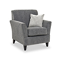 Thornby Accent Chair Charcoal Light Grey from Roseland Furniture postitioned at an angle highlighting the black legs and textured details of the armchair with simple piping around the edges and a light grey cushion