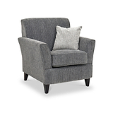 Thornby Accent Chair Charcoal Light Grey from Roseland Furniture postitioned at an angle highlighting the black legs and textured details of the armchair with simple piping around the edges and a light grey cushion