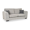 Thornby 3 Seater Sofa Light Grey Charcoal from Roseland Furniture postitioned at an angle highlighting the black legs and textured details of the sofa with simple piping around the edges and two grey cushions.