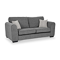 Thornby 3 Seater Sofa Charcoal Light Grey from Roseland Furniture postitioned at an angle highlighting the black legs and textured details of the sofa with simple piping around the edges and two cream cushions.