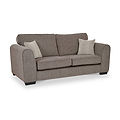 Thornby 3 Seater Sofa Mink Natural from Roseland Furniture postitioned at an angle highlighting the black legs and textured details of the sofa with simple piping around the edges and two mink cushions
