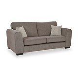 Thornby 3 Seater Sofa Mink Natural from Roseland Furniture postitioned at an angle highlighting the black legs and textured details of the sofa with simple piping around the edges and two mink cushions
