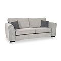 Thornby 4 Seater Sofa Light Grey Charcoal from Roseland Furniture postitioned at an angle highlighting the black legs and textured details of the sofa with simple piping around the edges and two grey cushions.