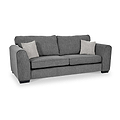 Thornby 4 Seater Sofa Charcoal Light Grey from Roseland Furniture postitioned at an angle highlighting the black legs and textured details of the sofa with simple piping around the edges and two cream cushions.
