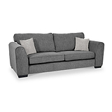 Thornby 4 Seater Sofa Charcoal Light Grey from Roseland Furniture postitioned at an angle highlighting the black legs and textured details of the sofa with simple piping around the edges and two cream cushions.