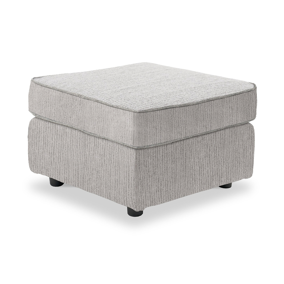 Thornby Standard Footstool Light Grey Charcoal from Roseland Furniture positioned at an angle to display the black legs and the texture of the footstool
