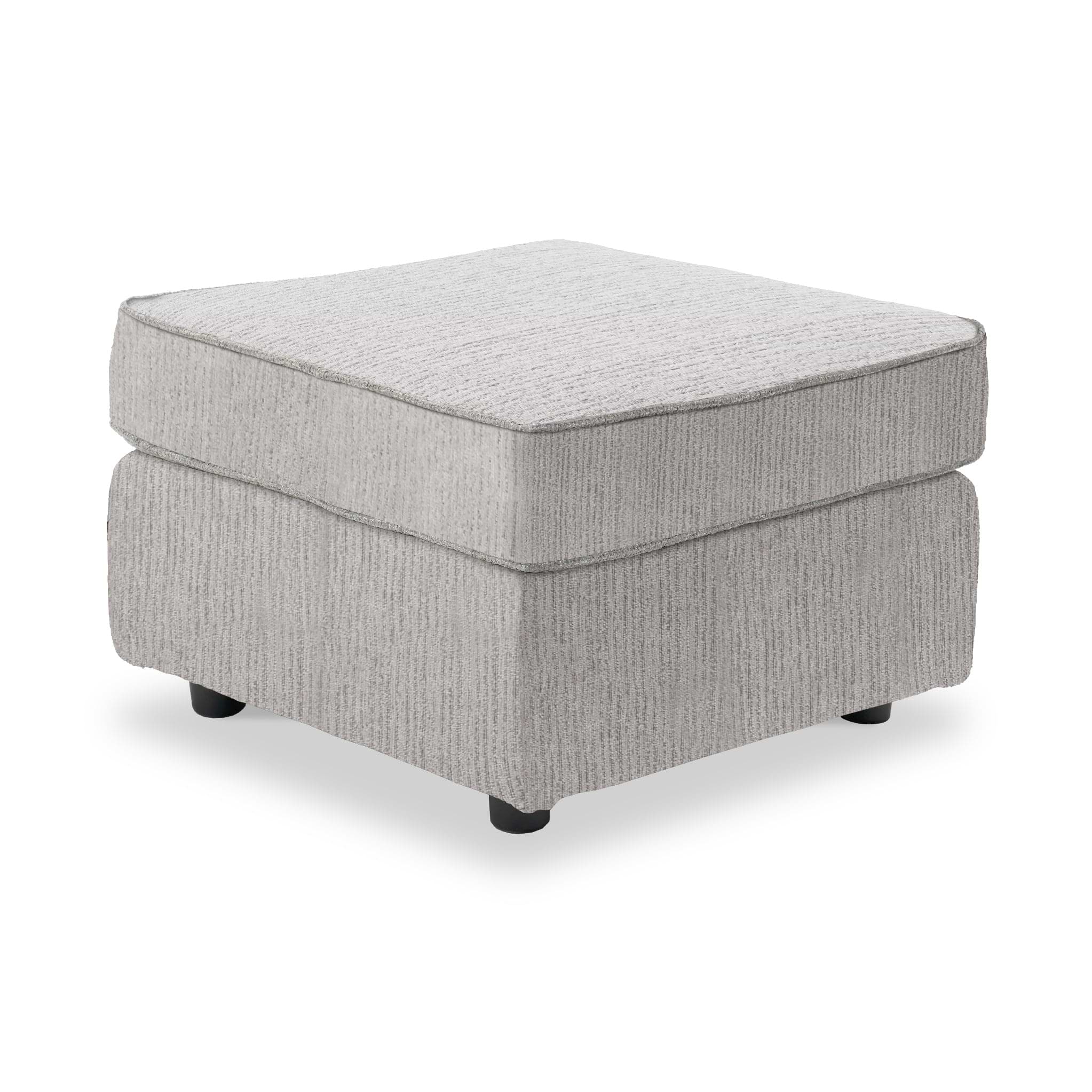 Thornby Standard Footstool Light Grey Charcoal from Roseland Furniture positioned at an angle to display the black legs and the texture of the footstool