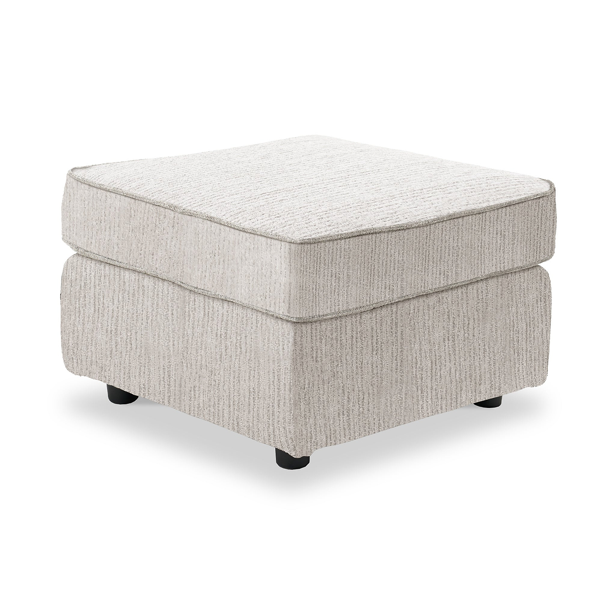 Thornby Standard Footstool Natural from Roseland Furniture positioned at an angle to display the black legs and the texture of the footstool