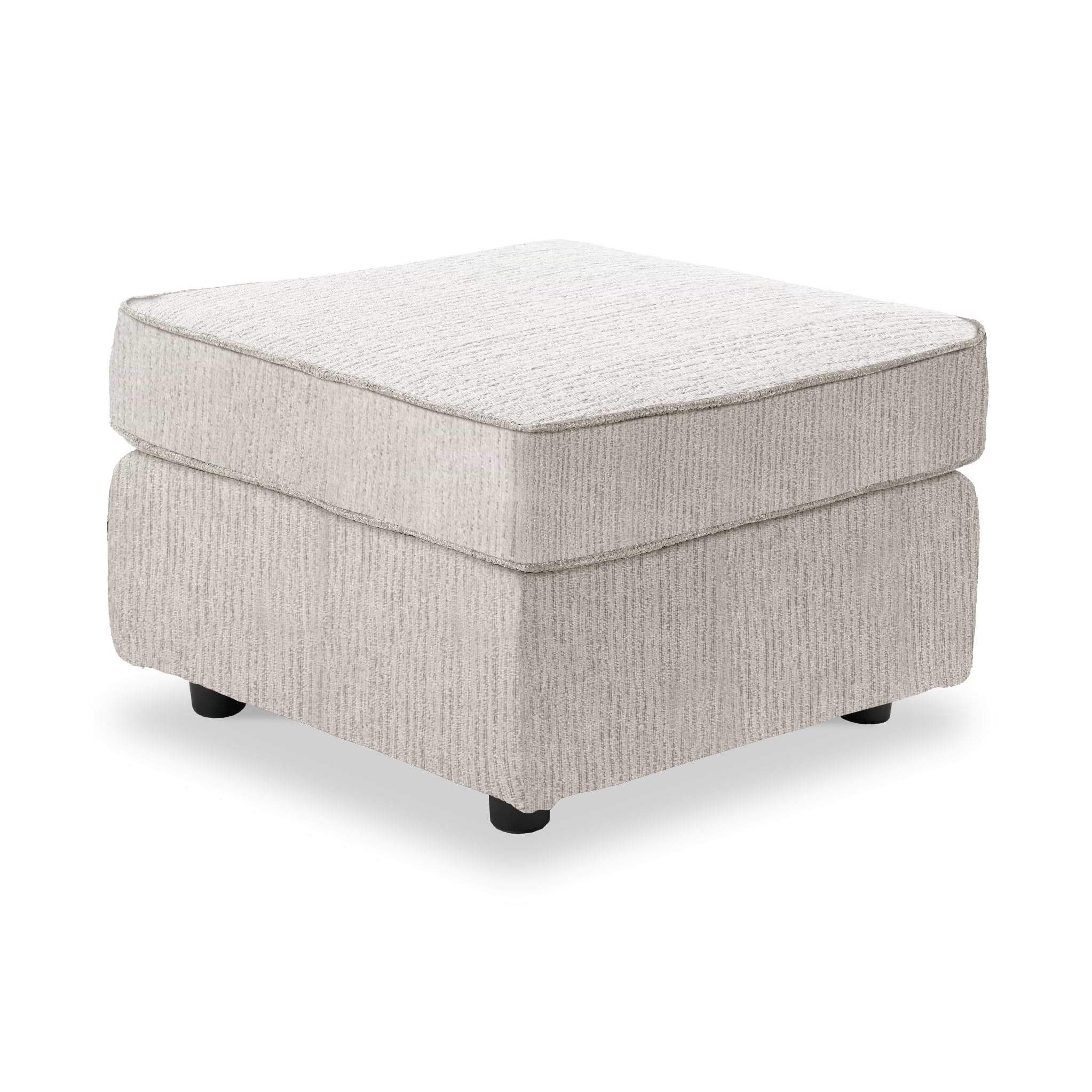 Thornby Standard Footstool Natural from Roseland Furniture positioned at an angle to display the black legs and the texture of the footstool