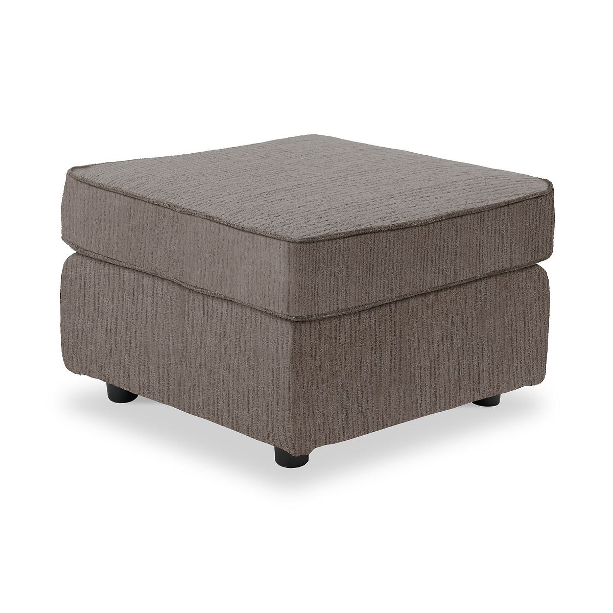Thornby Standard Footstool Mink from Roseland Furniture positioned at an angle to display the black legs and the texture of the footstool