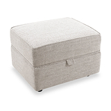 Thornby Storage Footstool Natural from Roseland Furniture positioned at an angle to display the black legs and the texture of the footstool