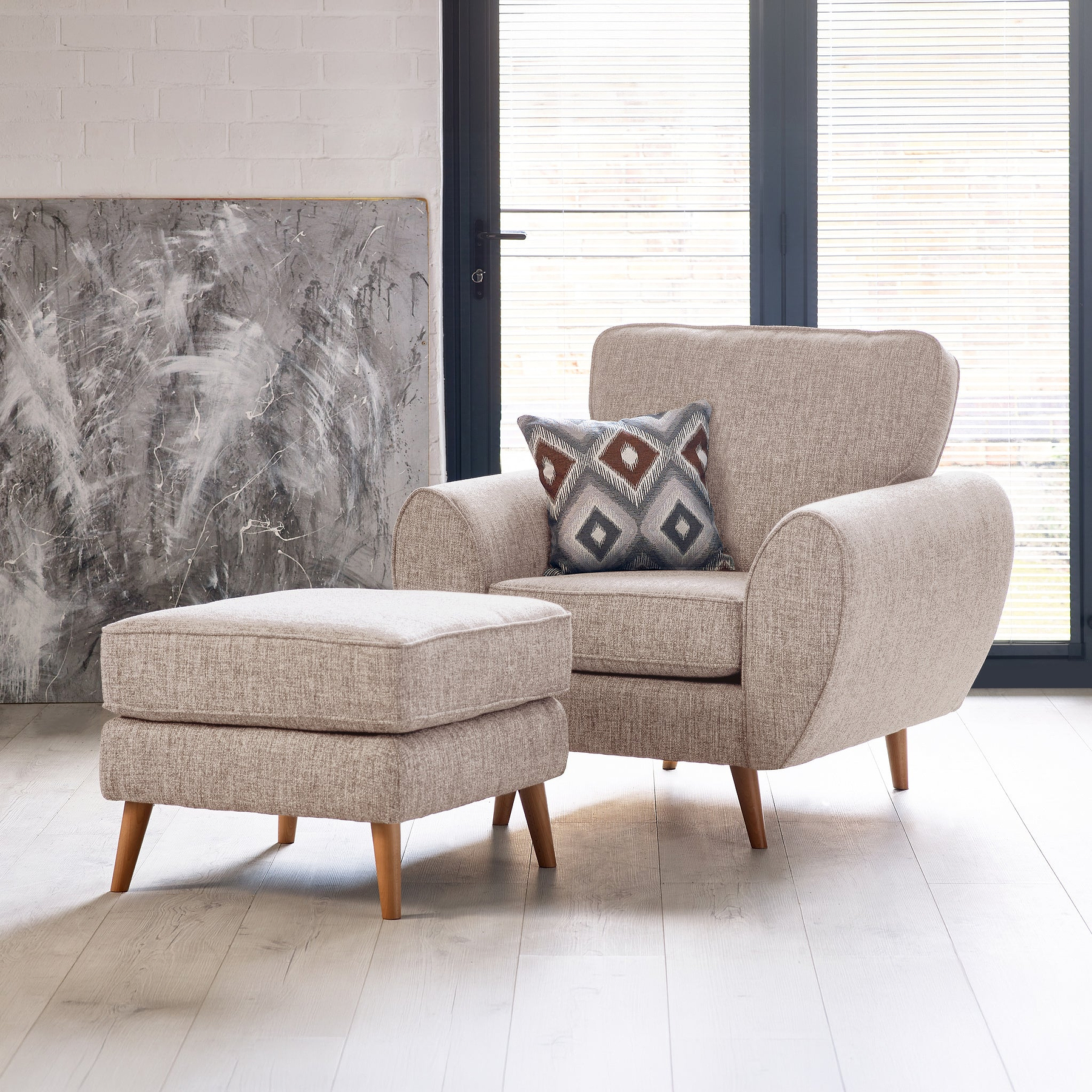Northwick Armchair Beige & footstool with Light Leg from Roseland Furniture