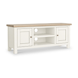 Farrow Coconut White with Washed Oak Top and wooden handles 120cm TV Stand from Roseland Furniture
