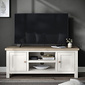 Farrow Coconut White with Washed Oak Top and wooden handles 120cm TV Stand from Roseland Furniture