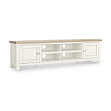 Farrow Coconut White 180cm Extra Wide TV Stand with metal handles from Roseland Furniture