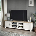 Farrow Coconut White 180cm Extra Wide TV Stand with metal handles from Roseland Furniture