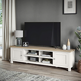 Farrow Coconut White 180cm Extra Wide TV Stand with metal handles from Roseland Furniture
