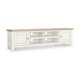 Farrow Coconut White 180cm Extra Wide TV Stand with wooden handles from Roseland Furniture