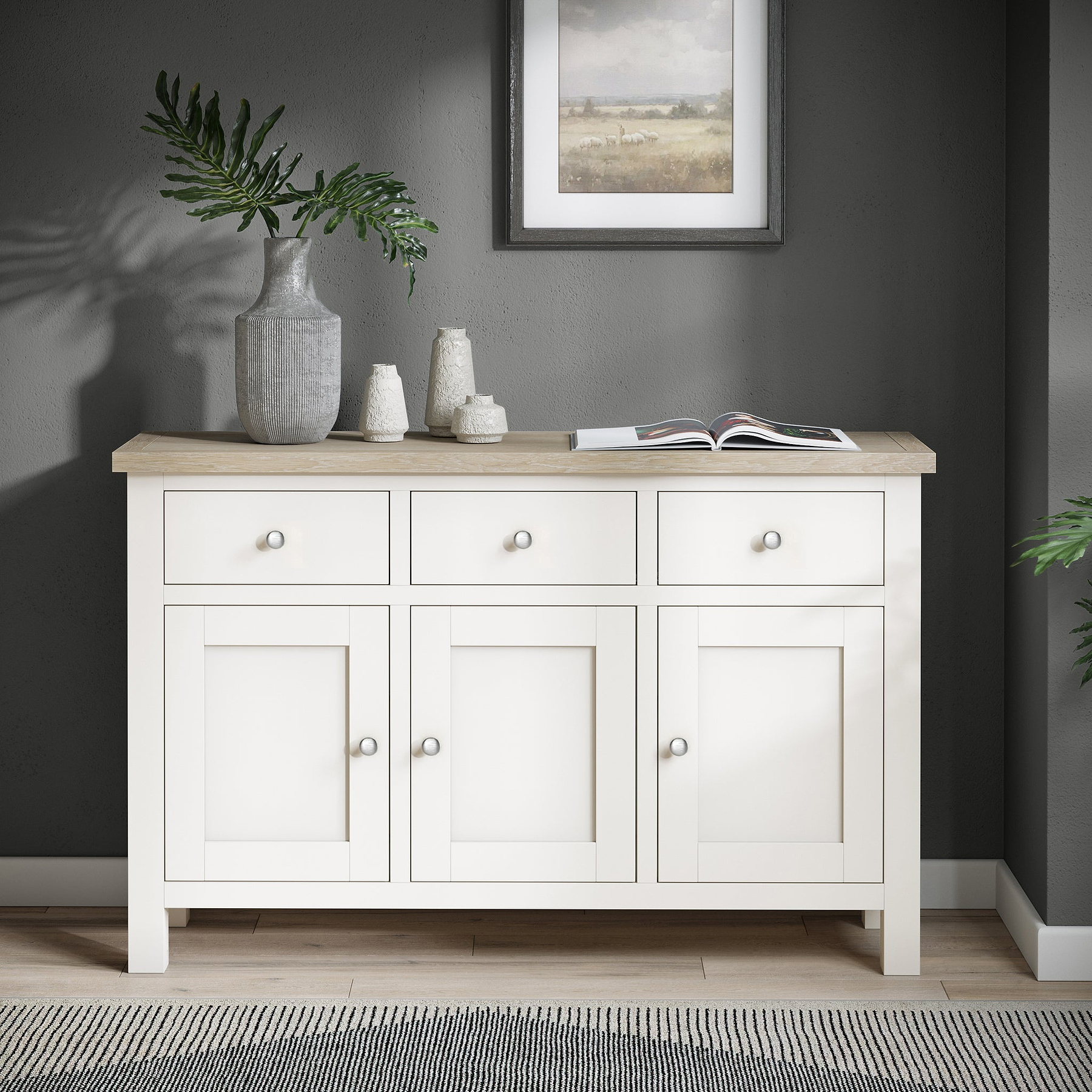 Farrow Coconut White Large Sideboard with metal handles from Roseland Furniture